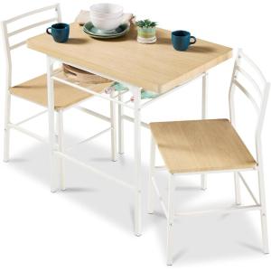 imageBest Choice Products 5Piece Modern Dining Set WSteel Frame Space Saving Rectangular Kitchen Table W 4 Matching Chairs amp Storage Rack for Apartments Kitchens amp Dining Rooms  Medium BrownBlackNaturalWhite