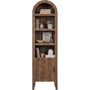 imageBest Choice Products 72 Tall Narrow Arched Pantry Cabinet wReeded Door 4Tier Bookshelf Armoire Hutch Bookcase Storage Cabinet wAdjustable Shelves for Dining Room and Livingroom  WalnutNarrow  Walnut