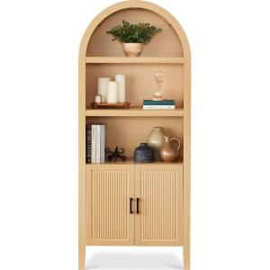 imageBest Choice Products 72 Tall Narrow Arched Pantry Cabinet wReeded Door 4Tier Bookshelf Armoire Hutch Bookcase Storage Cabinet wAdjustable Shelves for Dining Room and Livingroom  WalnutLarge  Natural Oak