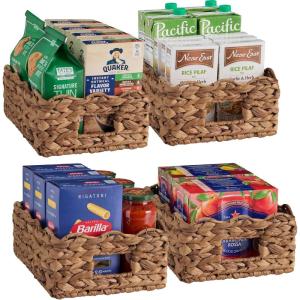 imageBest Choice Products 9x12 Scalloped Shelf Baskets Woven Storage Bins Storage Organizers for Pantry Living Room Bedroom Nursery amp Laundry 4 Pack  Natural with White Trim9x12  Chestnut