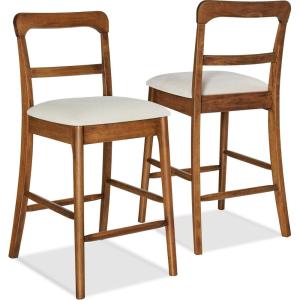 imageBest Choice Products Bar Stool Set of 2 Modern Farmhouse Counter Height Stools wUpholstered Cushioned Seat Wooden Curved Backrest  ChestnutCream