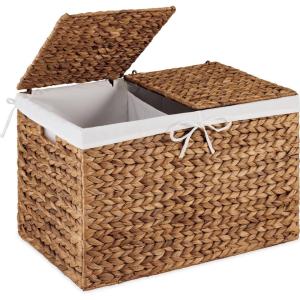 imageBest Choice Products Storage Trunk Basket wLid Large Woven Storage Basket Organizer wSeparate Lids Washable Sectioned Liner Bag for Living Room Bedroom Laundry Room Nursery  NaturalChestnut