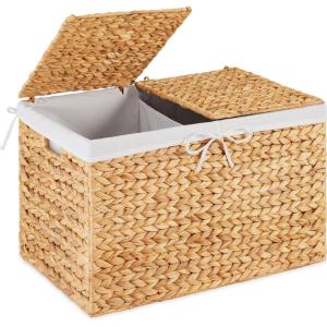 imageBest Choice Products Storage Trunk Basket wLid Large Woven Storage Basket Organizer wSeparate Lids Washable Sectioned Liner Bag for Living Room Bedroom Laundry Room Nursery  NaturalNatural