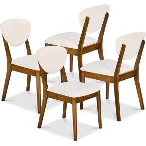 imageBest Choice Products Wooden Dining Chairs Wood MidCentury Modern Upholstered Side Chairs Farmhouse Cushioned Dining Chairs Set of 4 for Dining Room  WalnutCream
