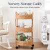 imageBest Choice Products 3Tier Round Rolling Nursery Caddy wWheels Handwoven Utility Cart Storage Organization for Bathroom Craft Room Laundry Room  Natural