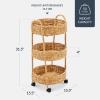imageBest Choice Products 3Tier Round Rolling Nursery Caddy wWheels Handwoven Utility Cart Storage Organization for Bathroom Craft Room Laundry Room  Natural