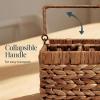 imageBest Choice Products Handwoven Silverware Organizer wHandle 4 Compartment Flatware Organizer Shelf Storage Basket Wicker Utensil Caddy Cutlery Basket Holder for Party Picnic BBQ  NaturalChestnut