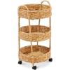 imageBest Choice Products 3Tier Round Rolling Nursery Caddy wWheels Handwoven Utility Cart Storage Organization for Bathroom Craft Room Laundry Room  Natural