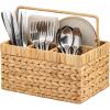 imageBest Choice Products Handwoven Silverware Organizer wHandle 4 Compartment Flatware Organizer Shelf Storage Basket Wicker Utensil Caddy Cutlery Basket Holder for Party Picnic BBQ  NaturalNatural