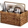 imageBest Choice Products Handwoven Silverware Organizer wHandle 4 Compartment Flatware Organizer Shelf Storage Basket Wicker Utensil Caddy Cutlery Basket Holder for Party Picnic BBQ  NaturalChestnut