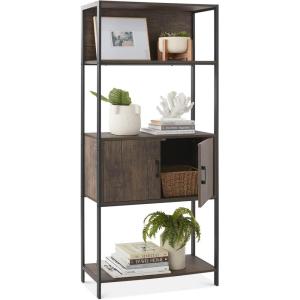 imageBest Choice Products 4Tier Bookshelf Tall Bookcase Wood Storage Cabinet for Living Room Bedroom Entryway Home Office wCabinet Enclosed Storage Shelf Space Metal Sturdy Frame  Dark WalnutDark Walnut