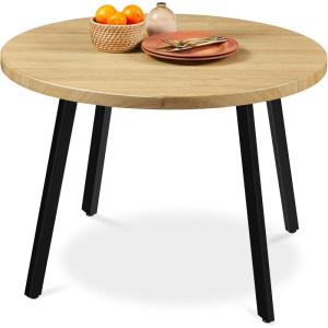 imageBest Choice Products Round Dining Table 355 MidCentury Modern Kitchen Table for 24 People Small Space Apartment Dinette Wood Top WSteel Legs  Dark BrownNatural