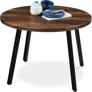 imageBest Choice Products Round Dining Table 355 MidCentury Modern Kitchen Table for 24 People Small Space Apartment Dinette Wood Top WSteel Legs  Dark BrownDark Brown