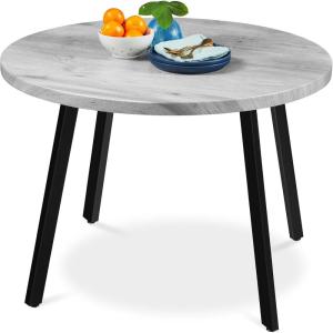 imageBest Choice Products Round Dining Table 355 MidCentury Modern Kitchen Table for 24 People Small Space Apartment Dinette Wood Top WSteel Legs  Dark BrownGrey