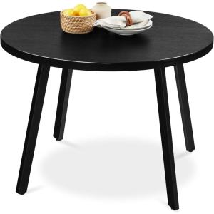 imageBest Choice Products Round Dining Table 355 MidCentury Modern Kitchen Table for 24 People Small Space Apartment Dinette Wood Top WSteel Legs  Dark BrownBlack