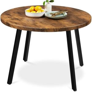 imageBest Choice Products Round Dining Table 355 MidCentury Modern Kitchen Table for 24 People Small Space Apartment Dinette Wood Top WSteel Legs  Dark BrownBrown