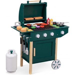 image:imageBest Choice Products Kids BBQ Grill Playset Wooden Play Kitchen Toy with 28 Accessories Realistic Toy Grill with Clicking Knobs Side Burners amp Storage IndoorOutdoor for Toddlers Boys amp Girls