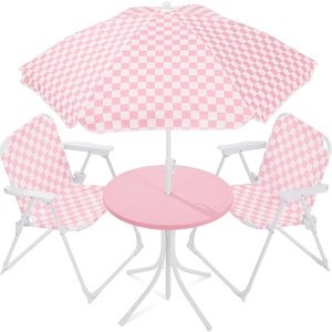 image:imageBest Choice Products Kids Picnic Table and Chair Set with Umbrella 3Piece Foldable Outdoor Table Set for Toddlers Ages 25 Patio Play Furniture 70 lb Chair Capacity 110 lb Table Capacity  SagePink  White