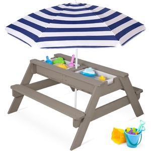image:imageBest Choice Products Kids Picnic Table with Umbrella 3in1 Sand amp Water Table Outdoor Convertible Picnic Table for Toddlers Seats 4 Removable Top 2 Buckets  PinkGrayNavy