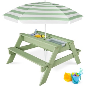 image:imageBest Choice Products Kids Picnic Table with Umbrella 3in1 Sand amp Water Table Outdoor Convertible Picnic Table for Toddlers Seats 4 Removable Top 2 Buckets  PinkSage
