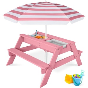 image:imageBest Choice Products Kids Picnic Table with Umbrella 3in1 Sand amp Water Table Outdoor Convertible Picnic Table for Toddlers Seats 4 Removable Top 2 Buckets  PinkPink