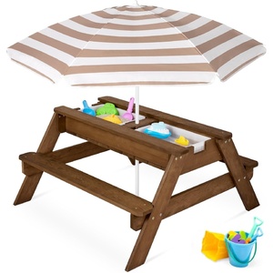 image:imageBest Choice Products Kids Picnic Table with Umbrella 3in1 Sand amp Water Table Outdoor Convertible Picnic Table for Toddlers Seats 4 Removable Top 2 Buckets  PinkWalnutBeige