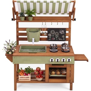image:imageBest Choice Products Mud Kitchen for Kids Outdoor Deluxe Wooden Play Kitchen with Canopy Water Tank amp Faucet Sink 14Piece Accessories Gardening Toy Backyard Pretend Cooking Set OliveOlive