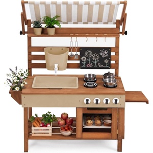 image:imageBest Choice Products Mud Kitchen for Kids Outdoor Deluxe Wooden Play Kitchen with Canopy Water Tank amp Faucet Sink 14Piece Accessories Gardening Toy Backyard Pretend Cooking Set OliveBeige