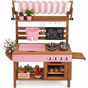 image:imageBest Choice Products Mud Kitchen for Kids Outdoor Deluxe Wooden Play Kitchen with Canopy Water Tank amp Faucet Sink 14Piece Accessories Gardening Toy Backyard Pretend Cooking Set OlivePink