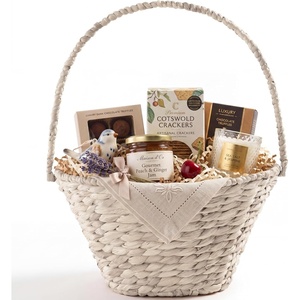image:imageBest Choice Products Handwoven Gift Basket for Mothers Day Medium Woven Storage Basket for Gifts Candles amp Flowers WCollapsible Handle Tapered Shape Water Hyacinth 15 Inch Basket  NaturalWhite