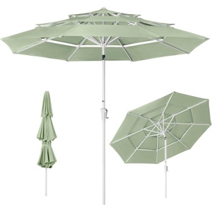 image:imageBest Choice Products 10ft 3Tier Patio Umbrella White Pole Outdoor Market Umbrella with Push Button Tilt and Crank Lift Steel Pole Umbrella for Backyard Patio Pool Outdoor ShadeSage Green