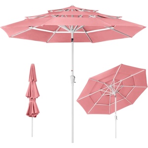 image:imageBest Choice Products 10ft 3Tier Patio Umbrella White Pole Outdoor Market Umbrella with Push Button Tilt and Crank Lift Steel Pole Umbrella for Backyard Patio Pool Outdoor ShadeFlamingo Pink