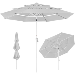 image:imageBest Choice Products 10ft 3Tier Patio Umbrella White Pole Outdoor Market Umbrella with Push Button Tilt and Crank Lift Steel Pole Umbrella for Backyard Patio Pool Outdoor ShadeFog Gray