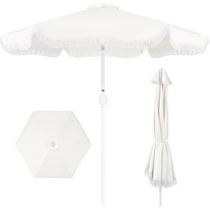 image:imageBest Choice Products 9ft Fringe Market Patio Umbrella  Outdoor Boho Tassel Sunshade for Table Pool Deck Backyard  UPF50 Easy Tilt Heavy Duty Steel Pole amp Ribs  Navy PinstripeWhite