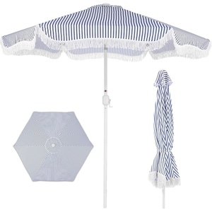 image:imageBest Choice Products 9ft Fringe Market Patio Umbrella  Outdoor Boho Tassel Sunshade for Table Pool Deck Backyard  UPF50 Easy Tilt Heavy Duty Steel Pole amp Ribs  Navy PinstripeNavy Pinstripe