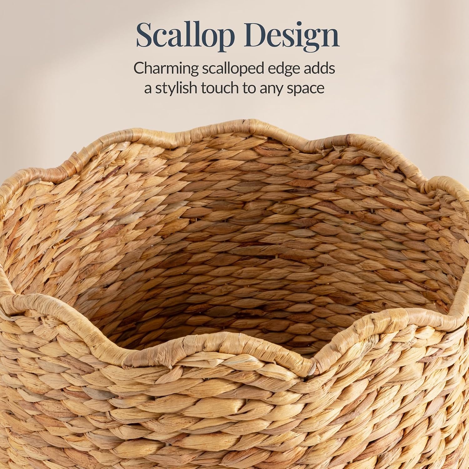 image:imageBest Choice Products Scalloped Laundry Large Round Hamper Handwoven Laundry Basket for Clothes Towels Blankets Multipurpose Storage Organizer For Laundry Room or Closet  ChestnutNatural