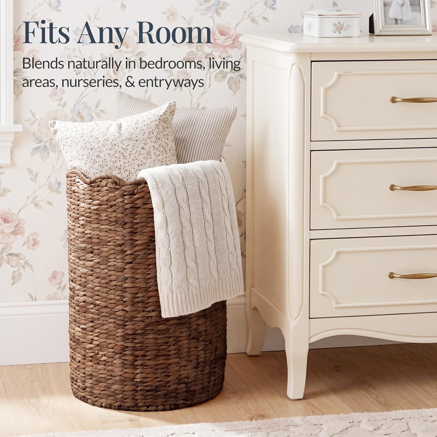 image:imageBest Choice Products Scalloped Laundry Large Round Hamper Handwoven Laundry Basket for Clothes Towels Blankets Multipurpose Storage Organizer For Laundry Room or Closet  ChestnutChestnut