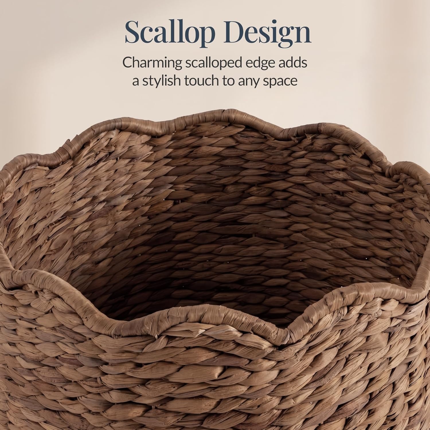image:imageBest Choice Products Scalloped Laundry Large Round Hamper Handwoven Laundry Basket for Clothes Towels Blankets Multipurpose Storage Organizer For Laundry Room or Closet  ChestnutChestnut