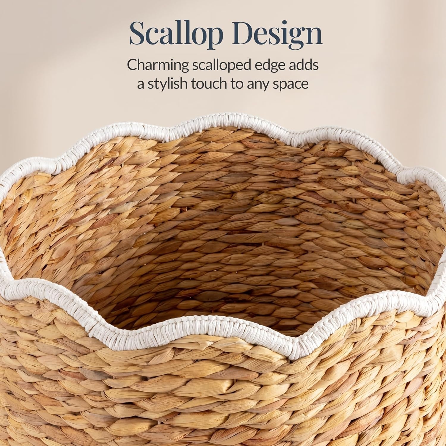 image:imageBest Choice Products Scalloped Laundry Large Round Hamper Handwoven Laundry Basket for Clothes Towels Blankets Multipurpose Storage Organizer For Laundry Room or Closet  ChestnutNaturalWhite