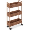 image:imageBest Choice Products 3Tier Slim Water Hyacinth Rolling Nursery Caddy wWheels Handwoven Utility Cart Narrow Storage Organization for Bathroom Craft Room Laundry Room  NaturalChestnut