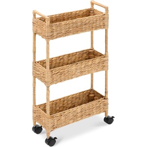 image:imageBest Choice Products 3Tier Slim Water Hyacinth Rolling Nursery Caddy wWheels Handwoven Utility Cart Narrow Storage Organization for Bathroom Craft Room Laundry Room  NaturalNatural