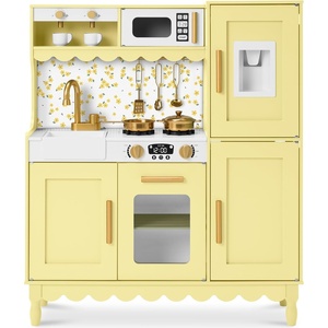 image:imageBest Choice Products Play Kitchen for Kids Cottage Style Kids Kitchen Playset for Toddlers Pretend Play Toy Kitchen w 11Pcs Espresso Machine Microwave Oven Refrigerator wIce  CreamButter