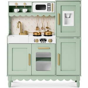 image:imageBest Choice Products Play Kitchen for Kids Cottage Style Kids Kitchen Playset for Toddlers Pretend Play Toy Kitchen w 11Pcs Espresso Machine Microwave Oven Refrigerator wIce  CreamSage