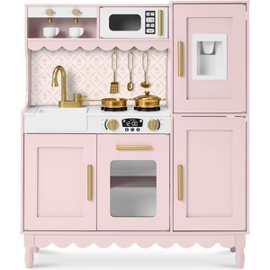 image:imageBest Choice Products Play Kitchen for Kids Cottage Style Kids Kitchen Playset for Toddlers Pretend Play Toy Kitchen w 11Pcs Espresso Machine Microwave Oven Refrigerator wIce  CreamPink