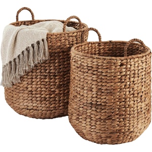 image:imageBest Choice Products 2Piece Round Nesting Baskets WHandles Handwoven Water Hyacinth Plant Holder Laundry Basket Storage Organizer Tote Bins for Bedroom Living Room amp Laundry Room  Chestnut