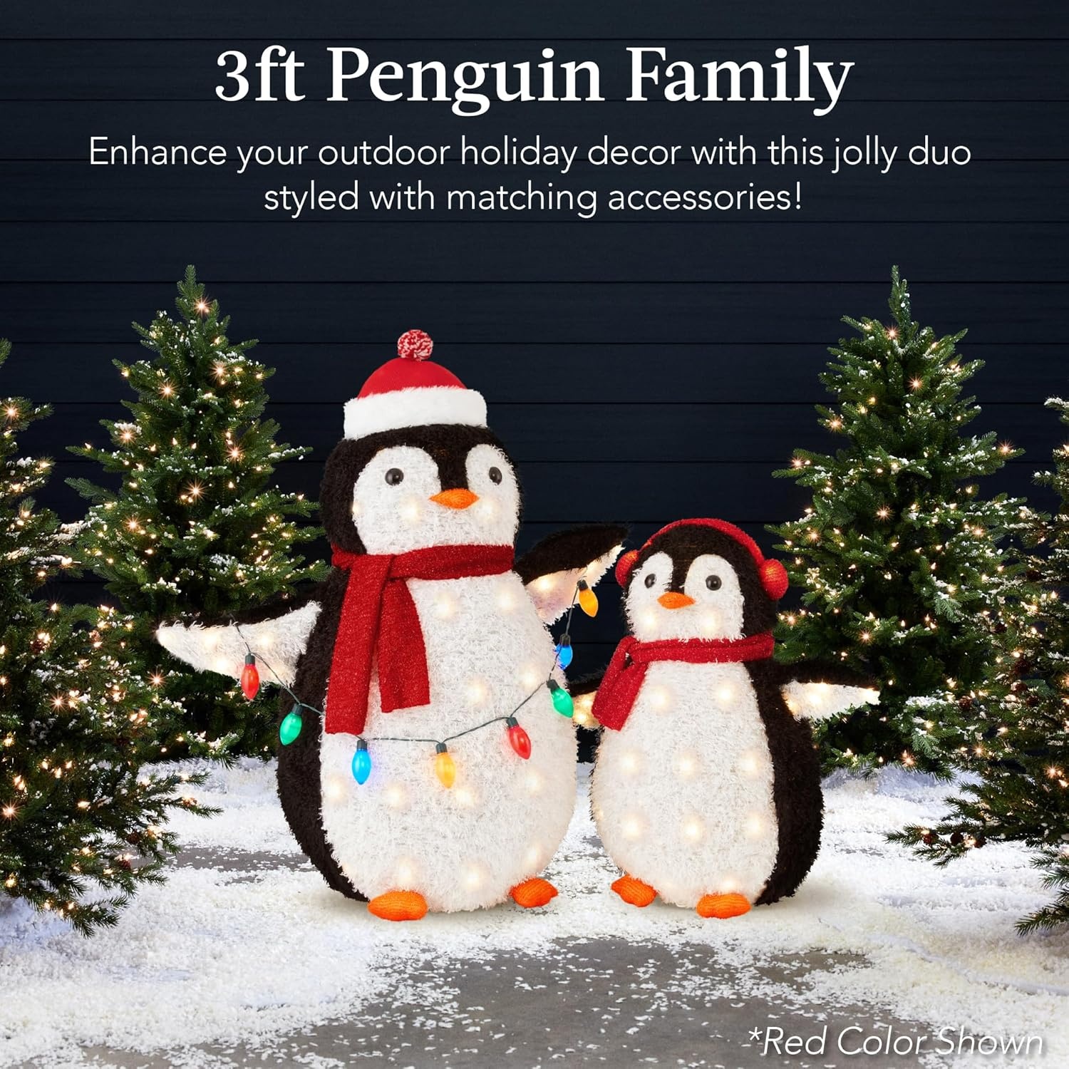 image:imageBest Choice Products 5Ft Lighted Penguin Family 210 LED Lights XL Pop Up Outdoor Christmas Yard Decoration with Storage Bag 2Piece Large Black White Red OrangeBlue