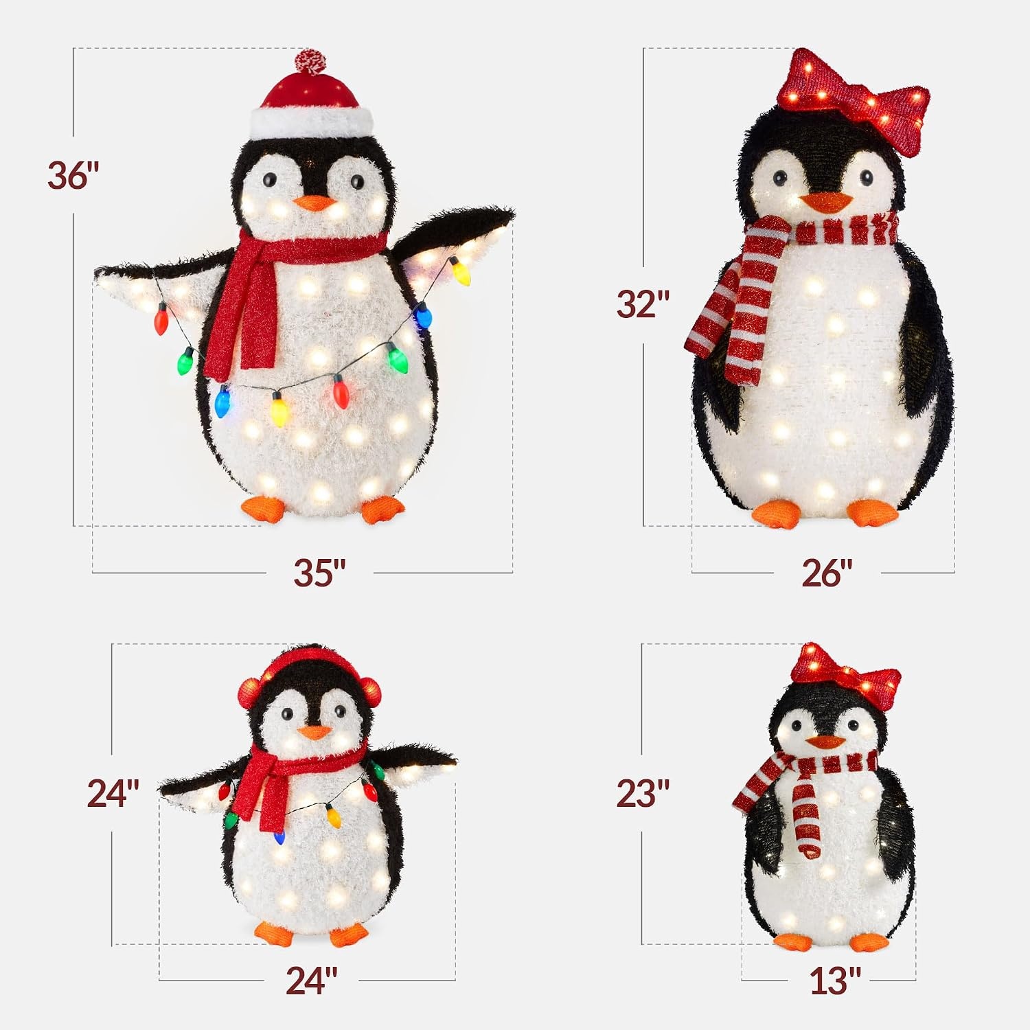 image:imageBest Choice Products 5Ft Lighted Penguin Family 210 LED Lights XL Pop Up Outdoor Christmas Yard Decoration with Storage Bag 2Piece Large Black White Red OrangeRed