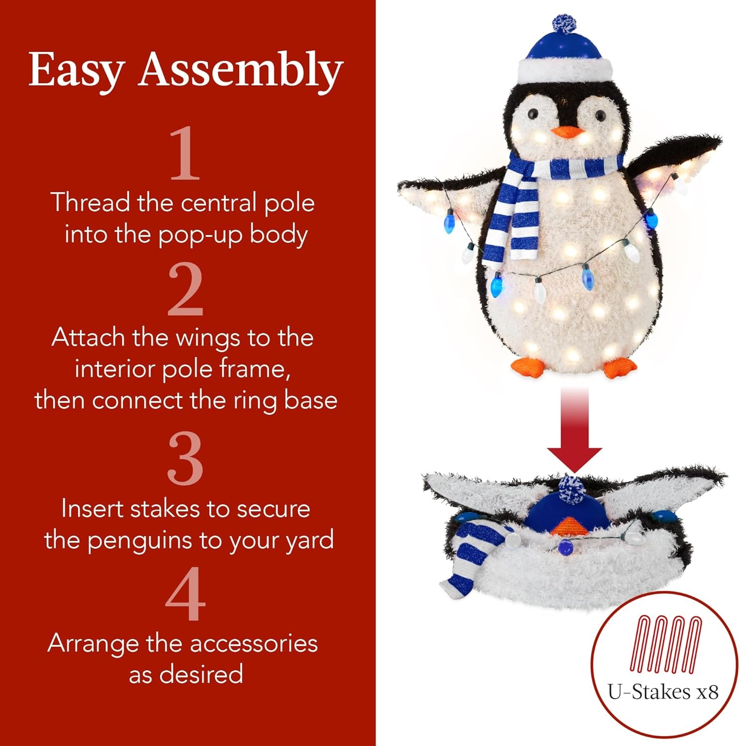 image:imageBest Choice Products 5Ft Lighted Penguin Family 210 LED Lights XL Pop Up Outdoor Christmas Yard Decoration with Storage Bag 2Piece Large Black White Red OrangeBlue