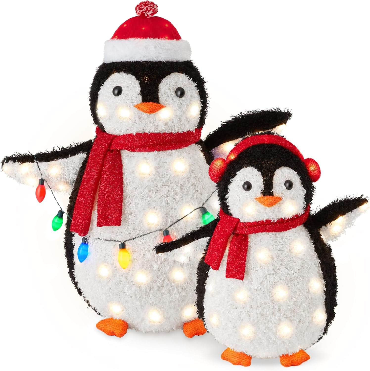 image:imageBest Choice Products 5Ft Lighted Penguin Family 210 LED Lights XL Pop Up Outdoor Christmas Yard Decoration with Storage Bag 2Piece Large Black White Red OrangeRed