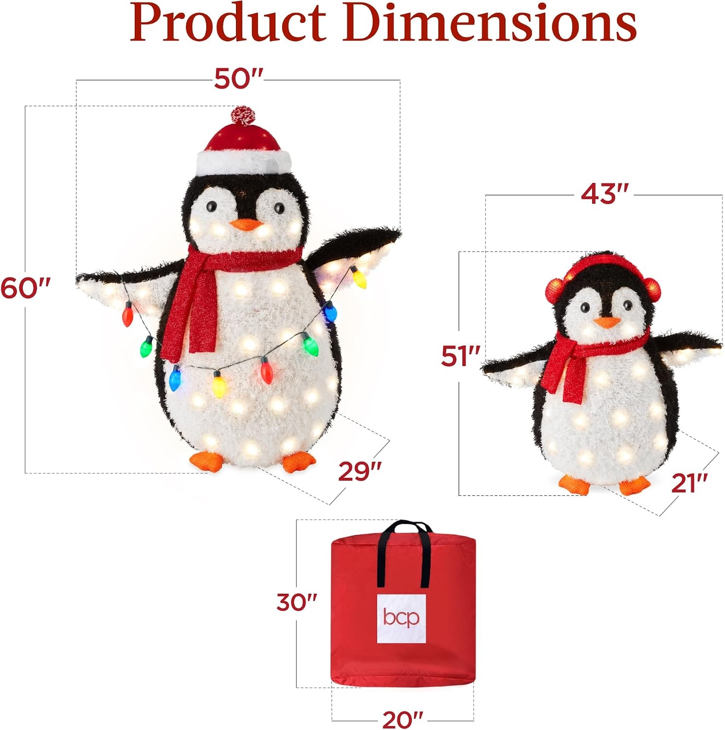 image:imageBest Choice Products 5Ft Lighted Penguin Family 210 LED Lights XL Pop Up Outdoor Christmas Yard Decoration with Storage Bag 2Piece Large Black White Red OrangeRed